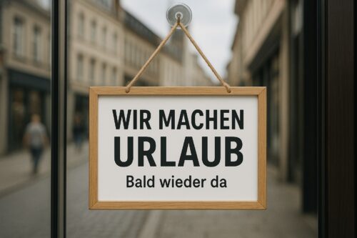Wir machen Urlaub Schild